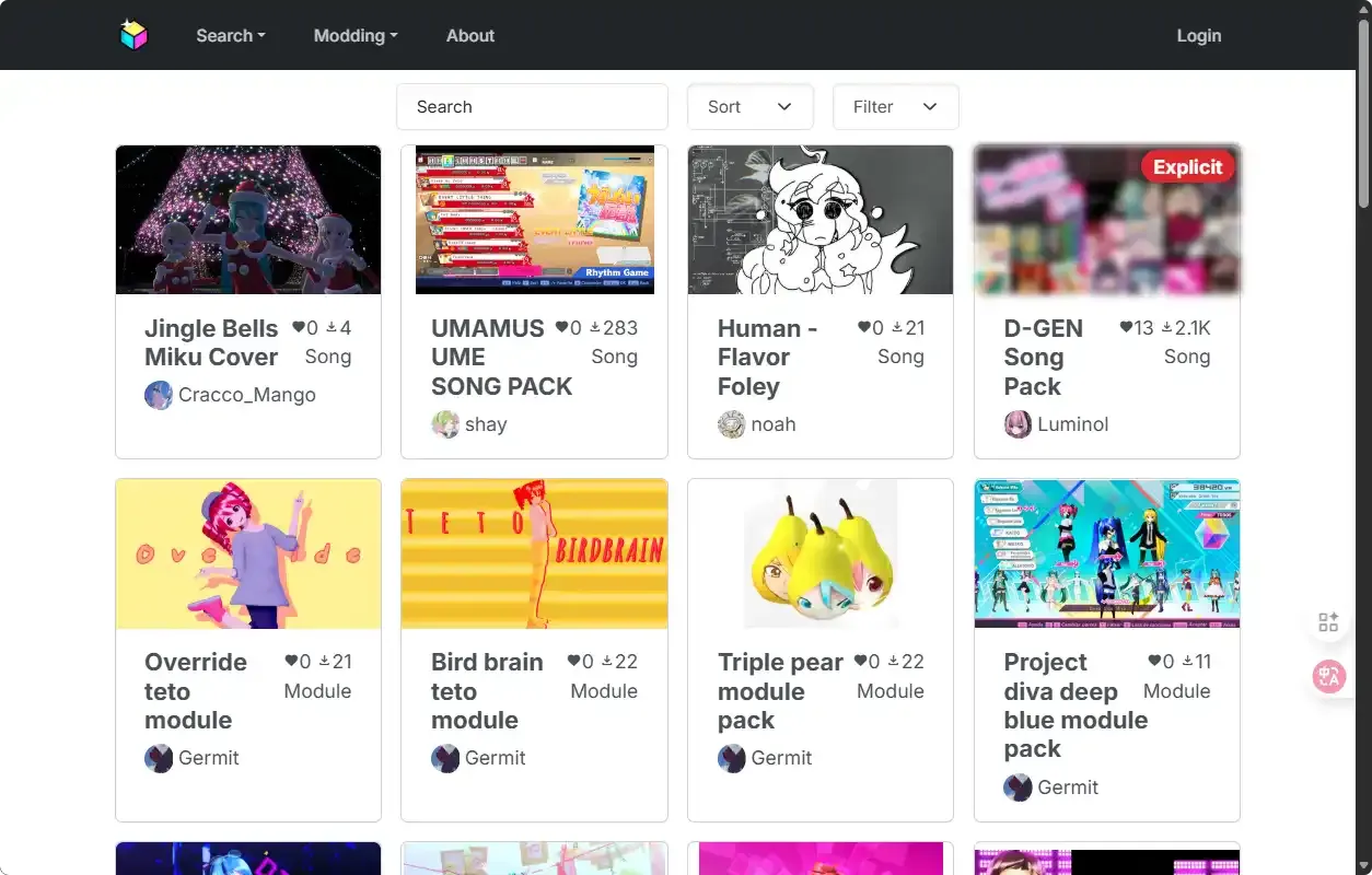 DivaModArchive website